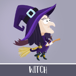 Animated witch 2D game asset